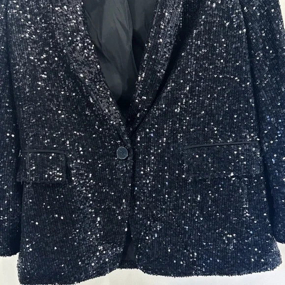 Banana Republic Black Sequin Blazer High Waisted Wide Leg Pants Set Size 6 Small